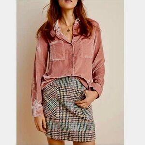 Anthropologie Maeve Karina Velvet Shirt in Dusty Rose